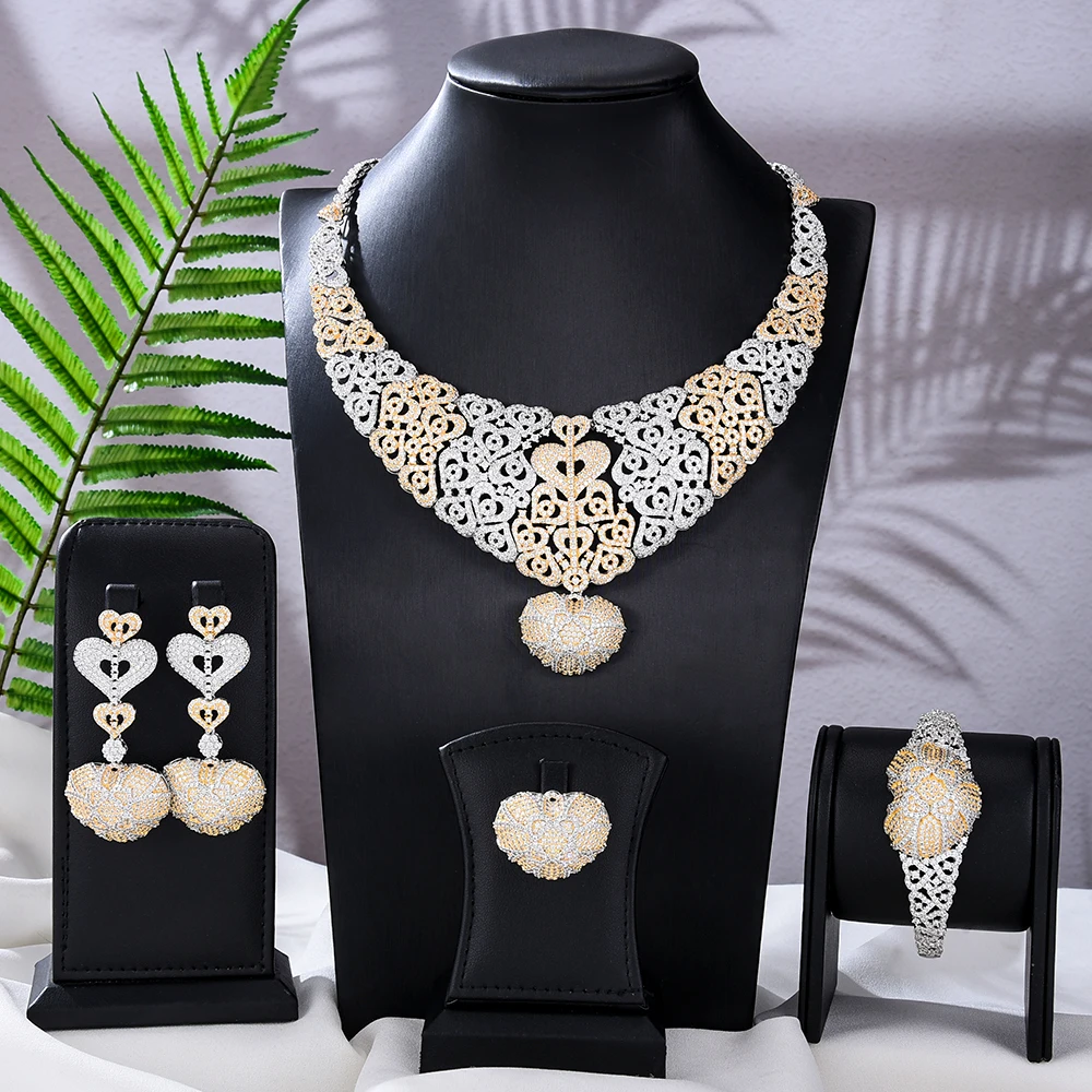 

Kellybola Luxury Gorgeous Necklace Bracelet Earrings Ring Set For Women Bridal Wedding Cubic Zirconia Party Costume Jewelry Sets