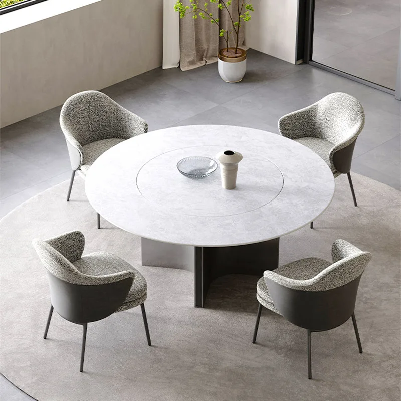 Delifeng dining table round with inlaid turntable high-end restaurant villa light luxury rock slab large dining table rock slab