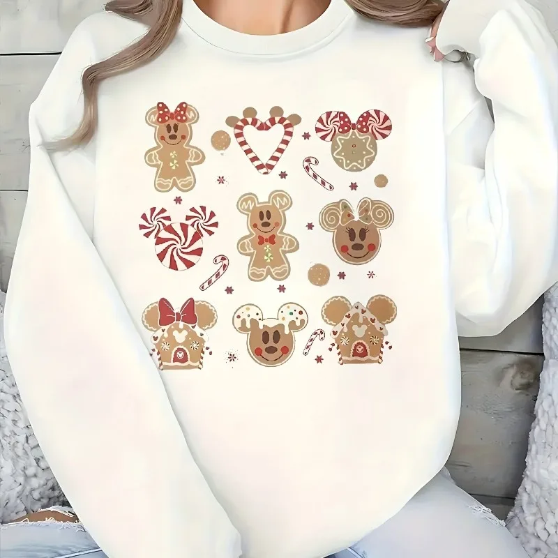 Disney Mickey and Minnie Gingerbread Style Bow Christmas Autumn/Winter New Unisex Casual Streetwear