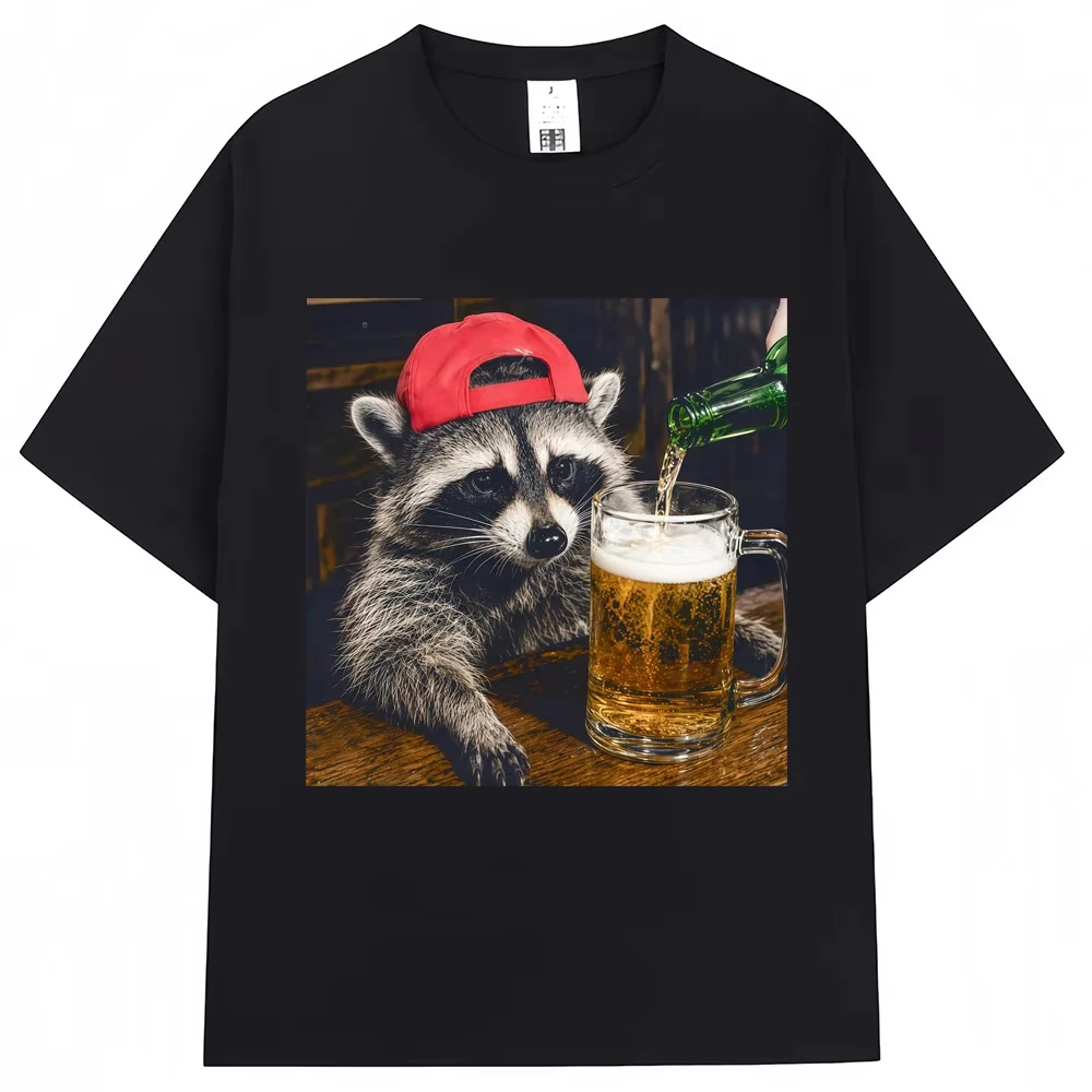 Funny Raccoon Beer Graphic T Shirts Men Women Vintage Fashion Short Sleeve Oversized Cotton Casual Summer T-shirts Streetwear