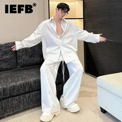 IEFB Niche Design Two Piece Set Oversize Striped Long Sleeve Straight-leg Drawstring Pants 2024 Autumnnew Stylish Suit 9C7052