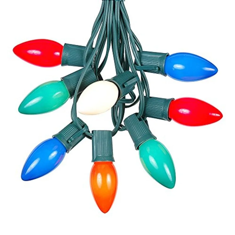 100 Feet C9 Multi Ceramic Christmas String Light Set - Outdoor Christmas Light String - Opaque Christmas Bulbs - Roofline Light