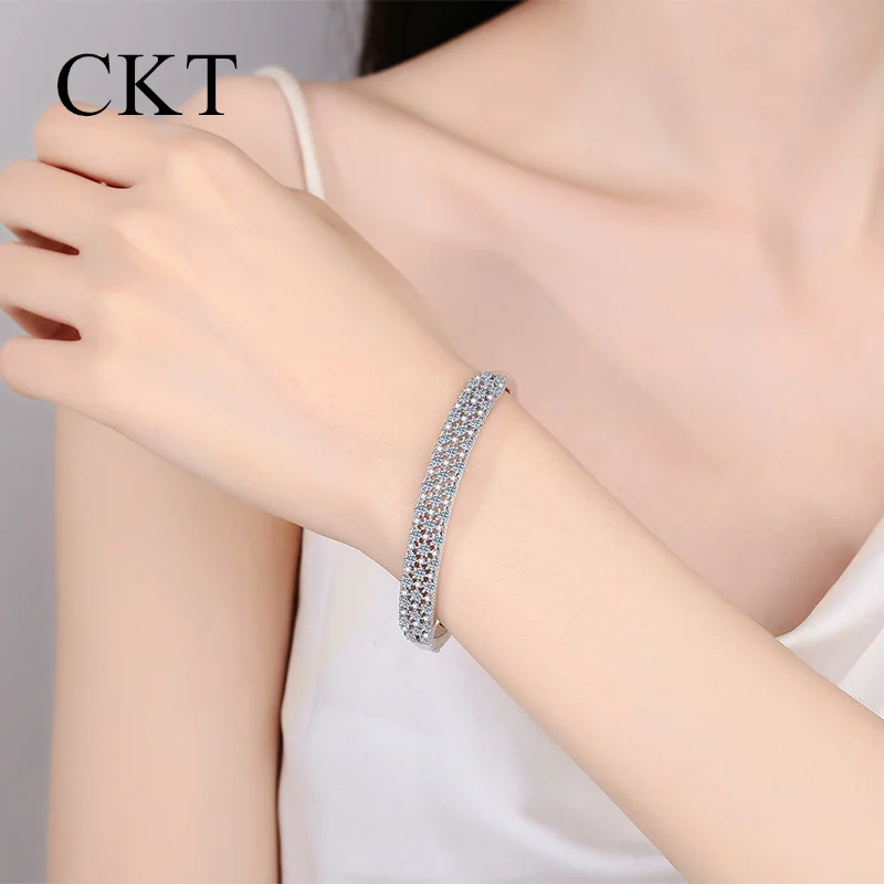 Platinum Pt950 Set 3.03 Carat Moissanite Diamond Bangles for Girlfriend Wedding Fine Jewelry Full of Stars High Quality Bracelet