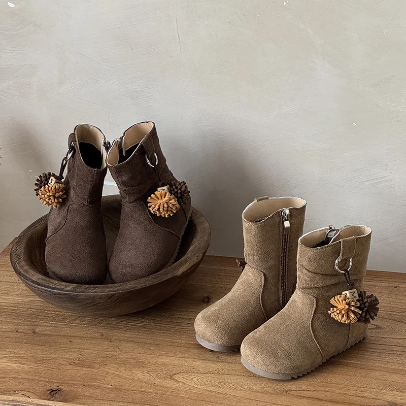 أطفال أحذية الموضة الرجعية الكلاسيكية الأطفال أحذية بوت قصيرة مع الجانب سستة 2025 الخريف الشتاء الفتيات الأحذية الجلدية أصابع مستديرة عادية #1