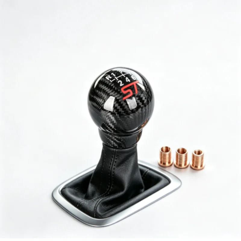 6 Speed Patterned Carbon Fiber Shift Knob Round Ball Gear Shifter 3 Threaded Adapters Universal Car Interior Tuning Auto Styling