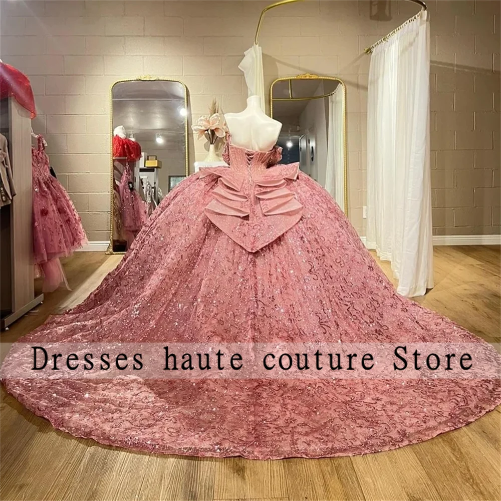 Vestido De quinceañera rosa brillante, vestido De baile, apliques De encaje con cuentas, tul, corsé De México dulce 16, 15 Años, 2024