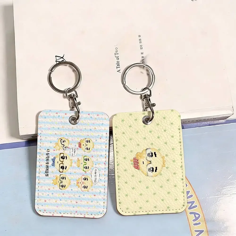 Cute A-Angyengmandu 1Pc PU Leather Card Holder Keychain Key Ring Door Lock Access Tags ID Card Case Keychain Card