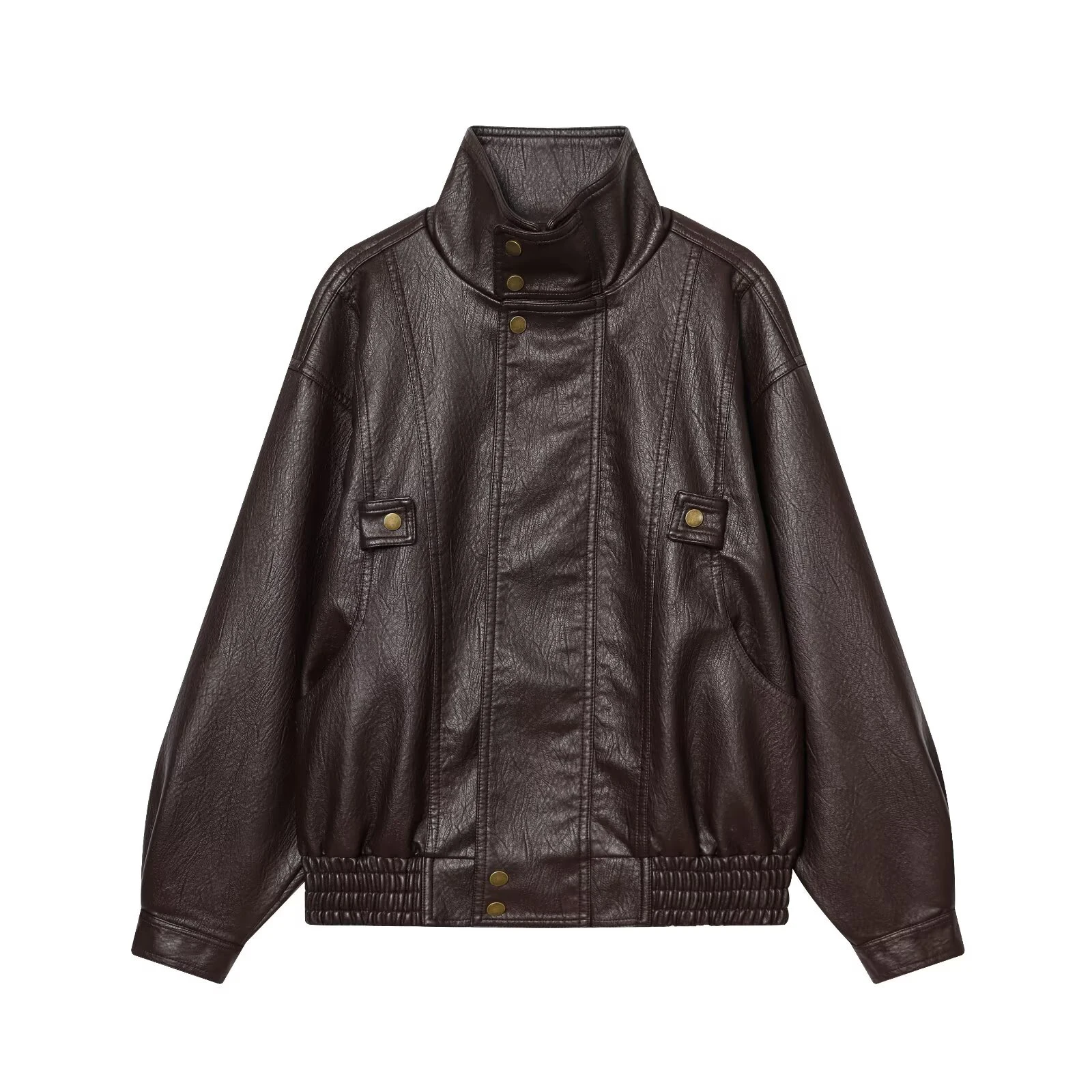 Wiosenna nowa kolekcja odzieży damskiej, francuski styl, modna i uniwersalna długa kurtka ze skóry PU, postarzana skóra.