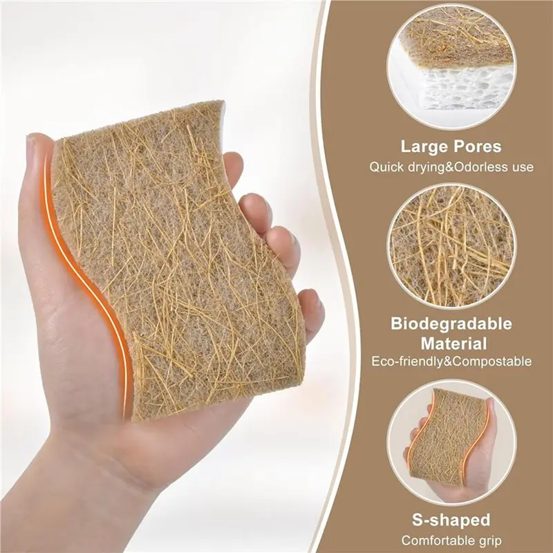 New 45 Pack Biodegradable Natural Kitchen Sponge - Compostable Cellulose And Coconut Walnut Scrubber Sponge