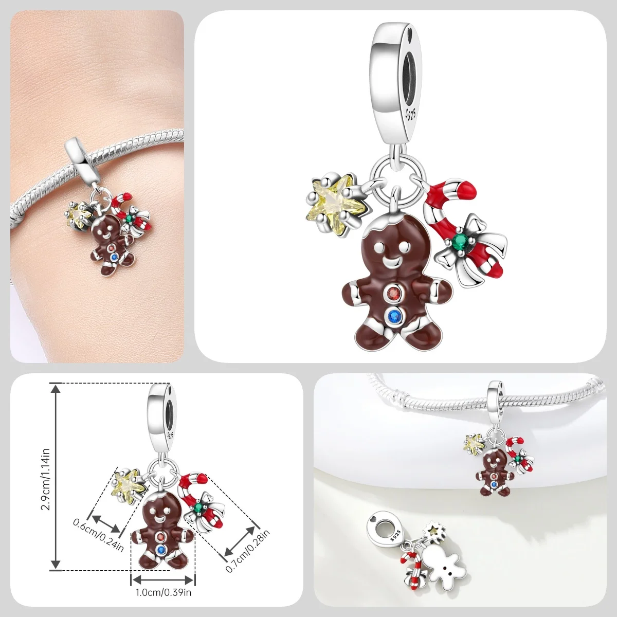 Original 925 Sterling Silber Zirkon Schneeflocken-Charm-Anhänger DIY Perle Passend für Armband Halskette Schmuck Feiertagsgeschenke für Frauen – Detail 18