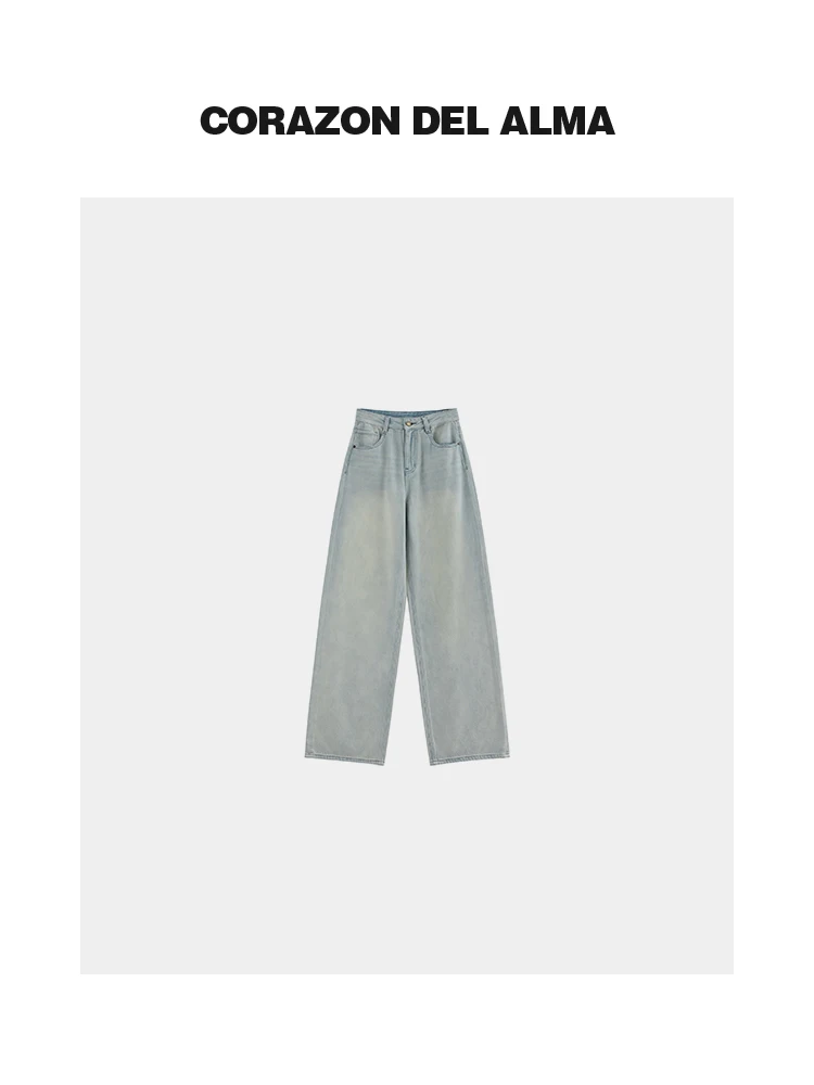 

Loose Draped Vintage Waed Silk Linen Straight Leg Jeans High Waist Commute Sle Blue Cotton 70.4% Lenzing 24.6% Hemp 5%