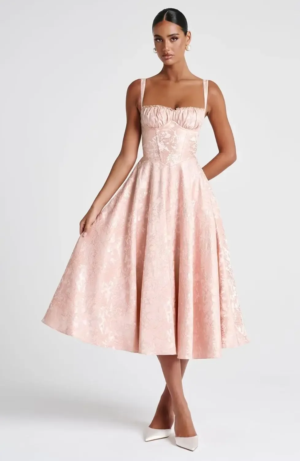 

Jacquard Satin Prom Dresses for Women 2025 Tea Length A Line Formal Evening Gowns with Bow Graduation Dress Party Dresses