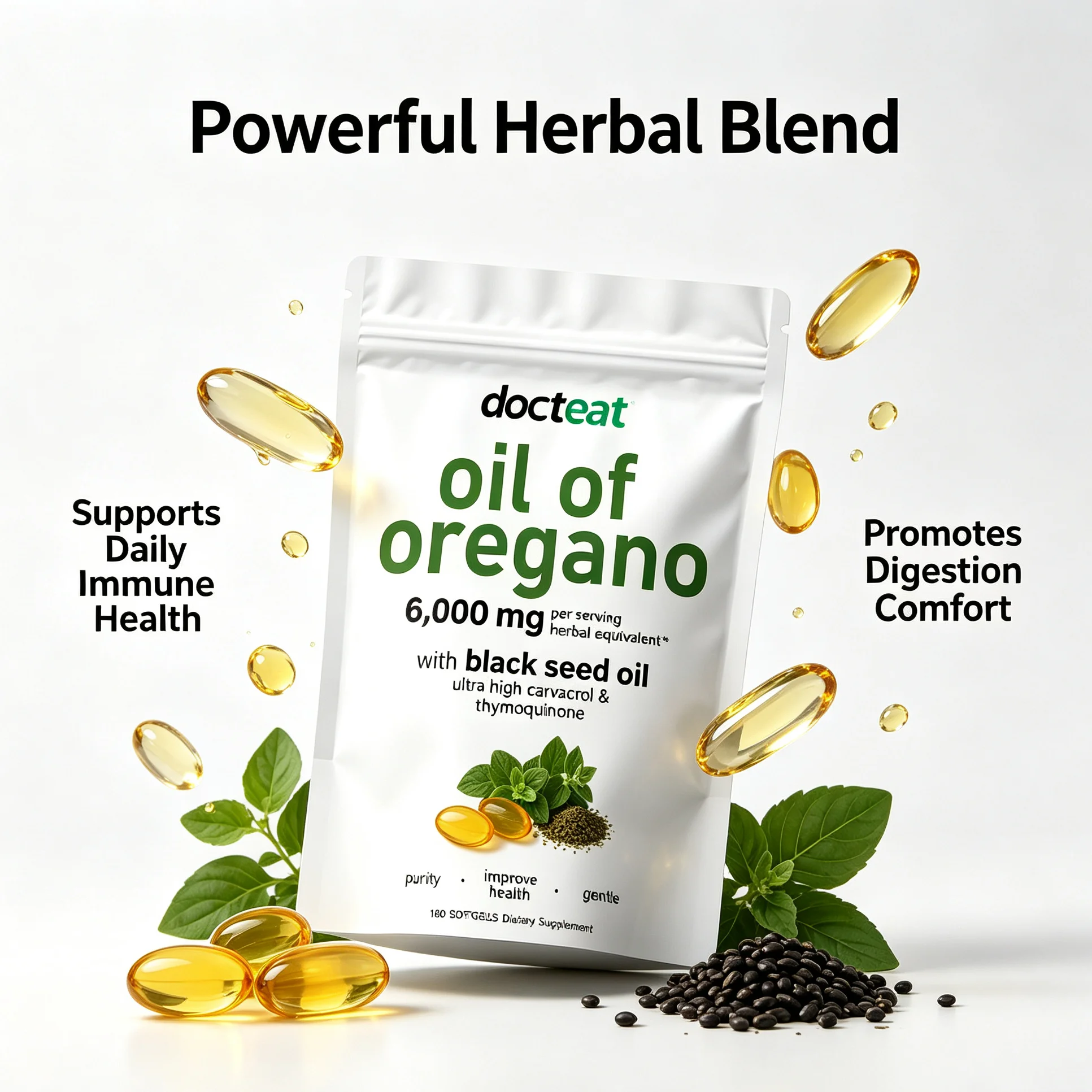 Oil Of Oregano Softgels High Carvacrol Oregano Oil Capsules Immune & Digestive Support Natural Herbal Supplement For Adults