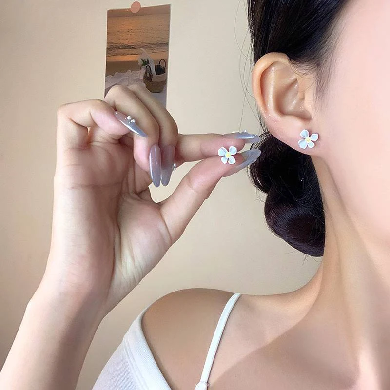 حقيقي 925 فضة صغيرة غير النظامية قرط صغير زهري للنساء الحد الأدنى غرامة مجوهرات هندسية البوهيمي اكسسوارات