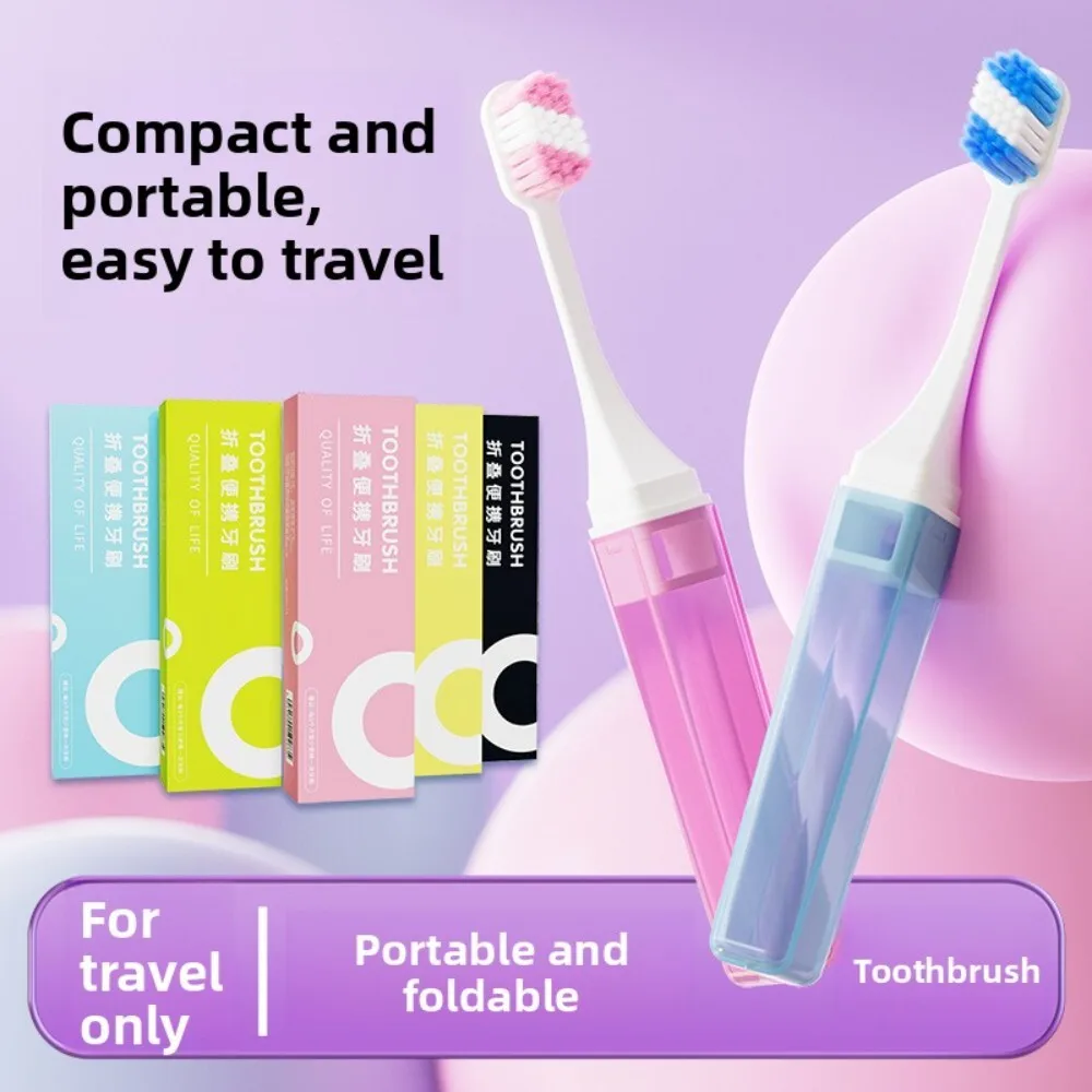 

Colorful Transparent Foldable Soft Bristle Toothbrush with Mini Square Case for Travel Portable Easy Storage and Daily Use