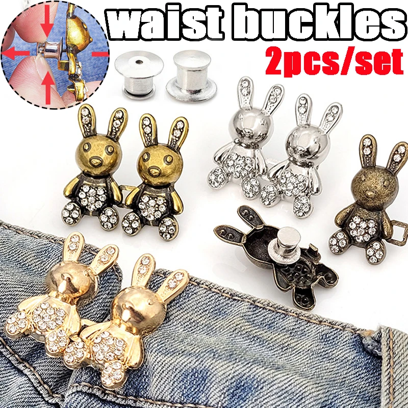 Women Adjustable Metal Rabbit Waist Buckle Button Extender Pants Jeans Waist Tighten Buckles Waist Clip Pins Buttons Accessories