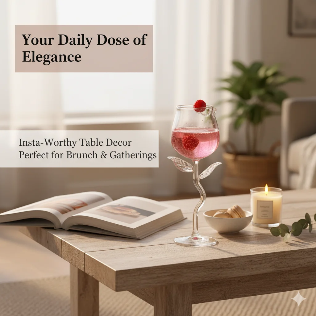 

Elegant Rose Shaped Glass Wine Goblet 150ml 280ml With Leaf Accent For Couple Dinner Wedding Bar Table Romantic Decor