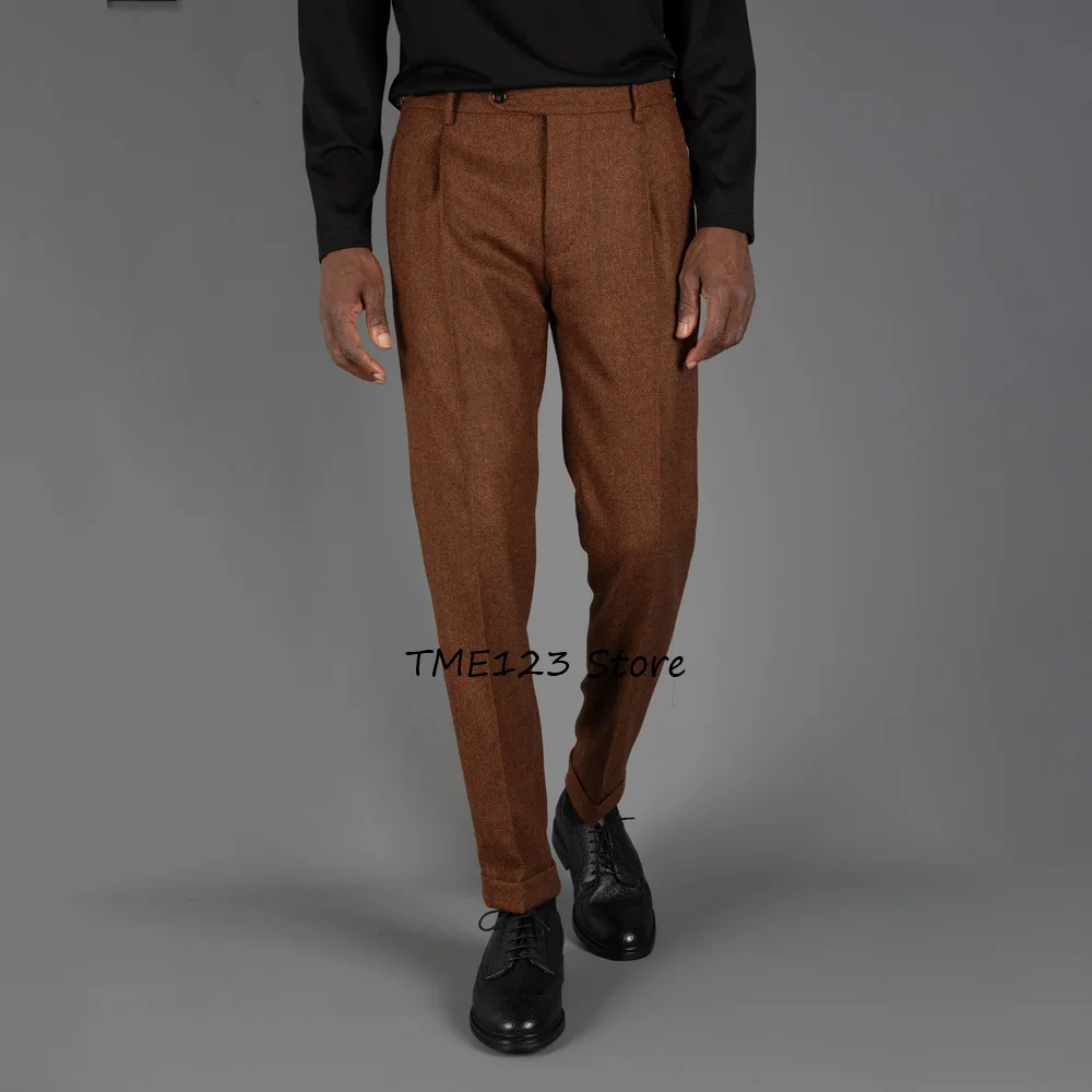 

Классические мужские брюки для мужчин, деловые повседневные рабочие брюки из ткани «елочка» в стиле ретро, прямые брюки, одежда пошив