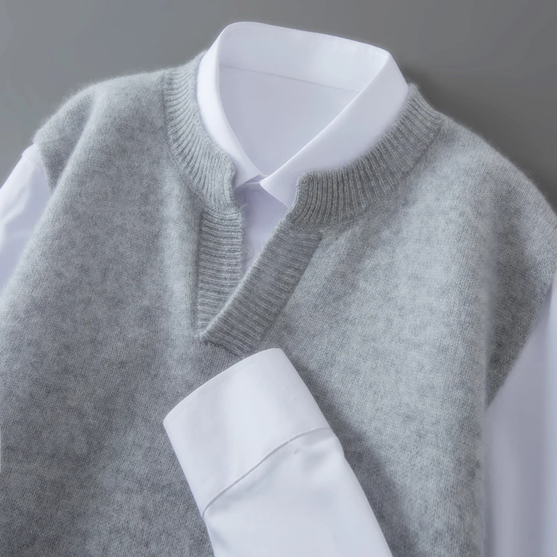 Men's V-Neck Waistcoat 100% Australian Wool Sleeveless Sweater Winter New Loose Vest Business Leisure Thick Pure Wool Knitwear