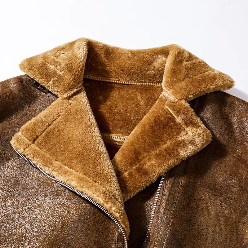 Veste d'hiver en cuir à revers pour homme, manteau épais en peluche, veste de moto, mode de rue coréenne, haute qualité