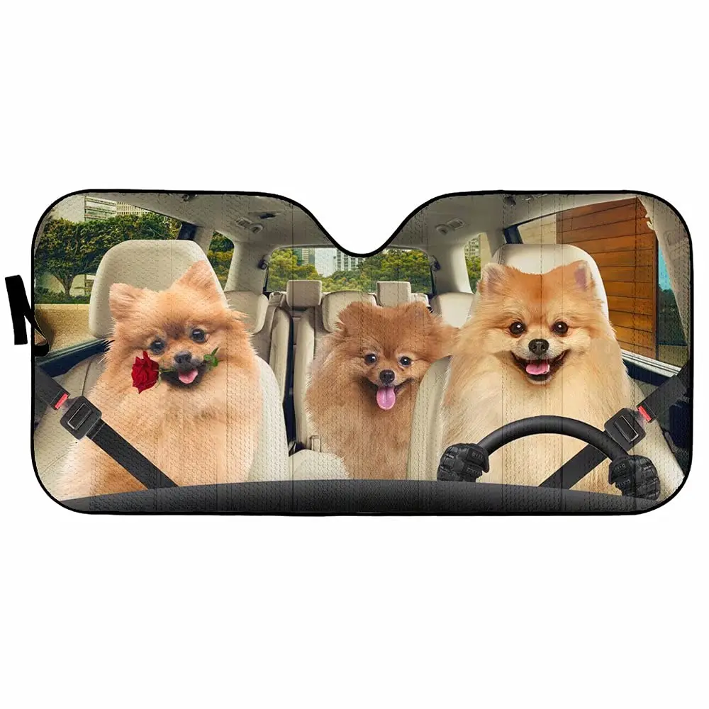 Pomeranian Puppy Car Sun Shade for Front Windshield, Funny Animal Curtain Sun Visor for Car Keep Your Vehicle Cool, UV Sun and H