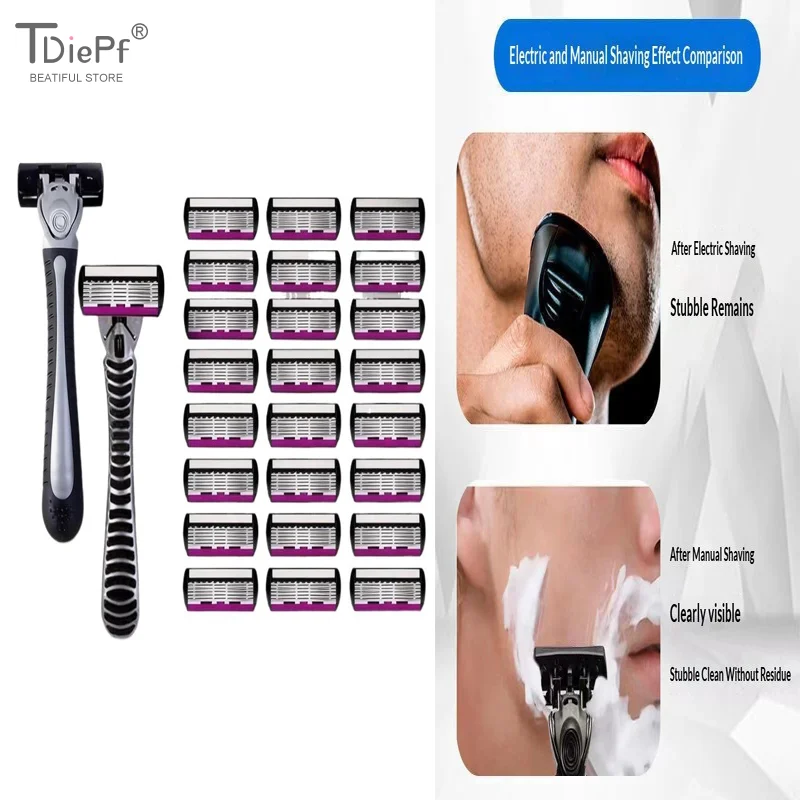 Hair Removal Safety Razor With 3/6/12/18/24/36Pcs 6 Layer Stainless Steel Shaving Cartridges For Men Women Hair Removal Shaving