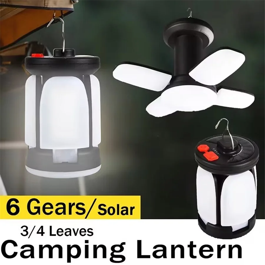 2023 New Solar Led Camping Light Outdoor Foldable Tent Lamp USB Rechargeable Portable Emergency Night Lights for Fishing Hiking