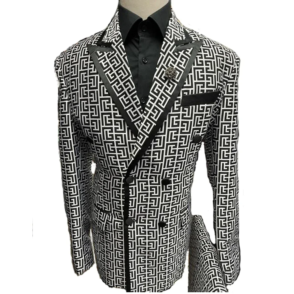 

Luxury Fashion Plaid Groom Tuxedos Double Breasted Men Suits For Wedding Male Party Dress Costume Homme ( jacket+Pants)