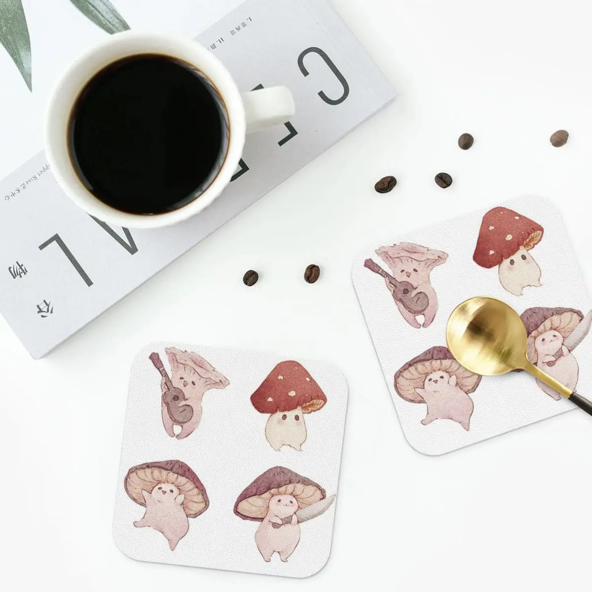 Four Cute Mushroom Friends Coaster Heat Resistant Table Decoration And Accessories kitchen Accessories Mat For Dishes Coffee Mat