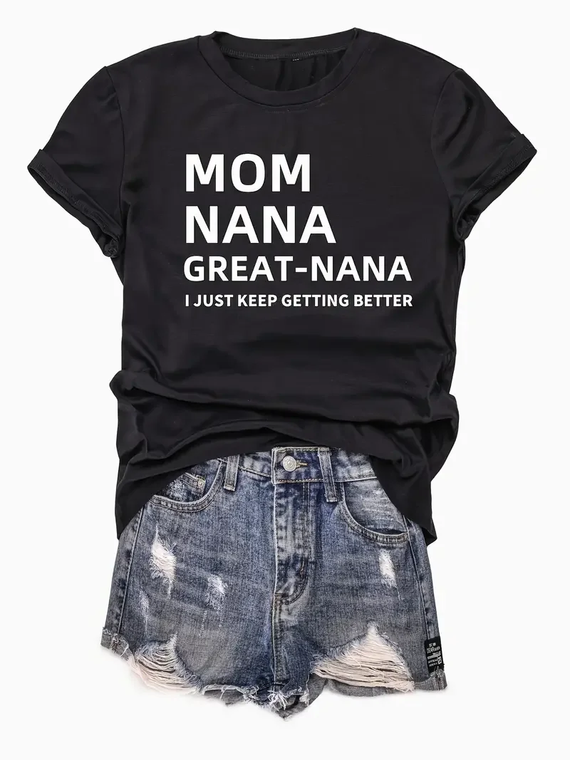 Mom Nana Letter Printed T-shirt Fun Slogan Street Retro Women's T-shirt Fashion Casual Summer Top 2024 New Harajuku