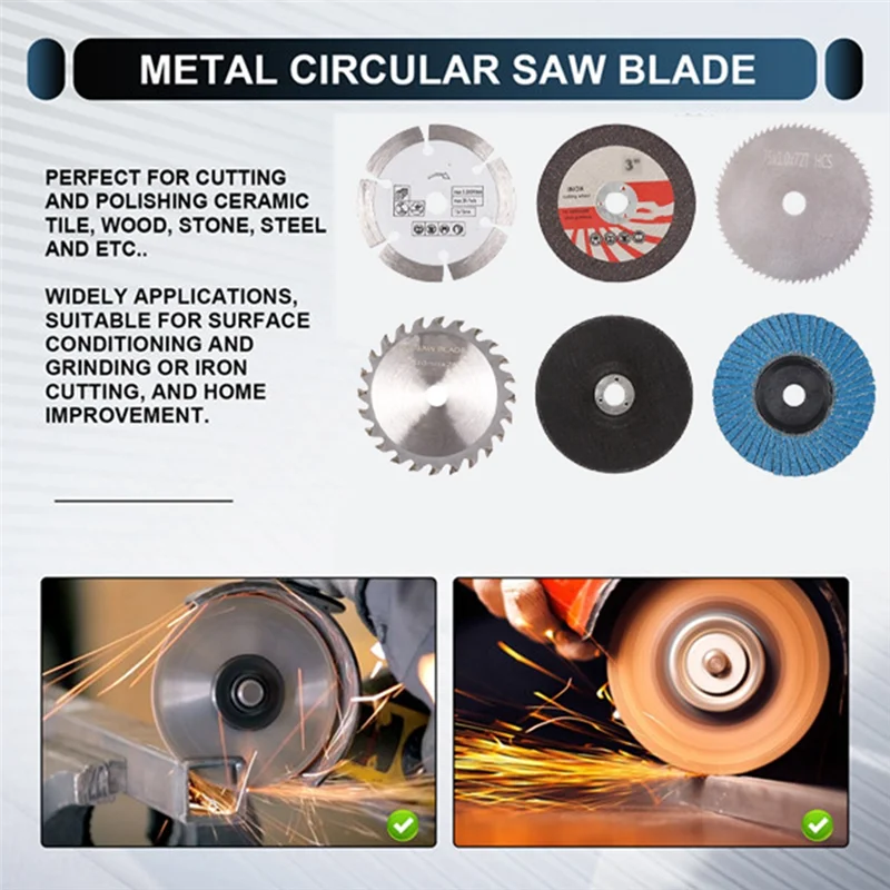 ABKY-6Pcs 75mm 절단 디스크 키트 (10mm 보어 앵글 그라인더용 금속 원형 톱날 플랫 플랩 연삭 휠 샌딩 패드)