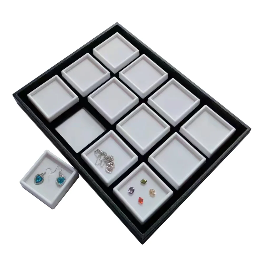 White Diamond Jewelry Display Box Square 6cm Stone Gems Packaging Case Counter Gemstone Earring Storage Showcase Pendant Tray