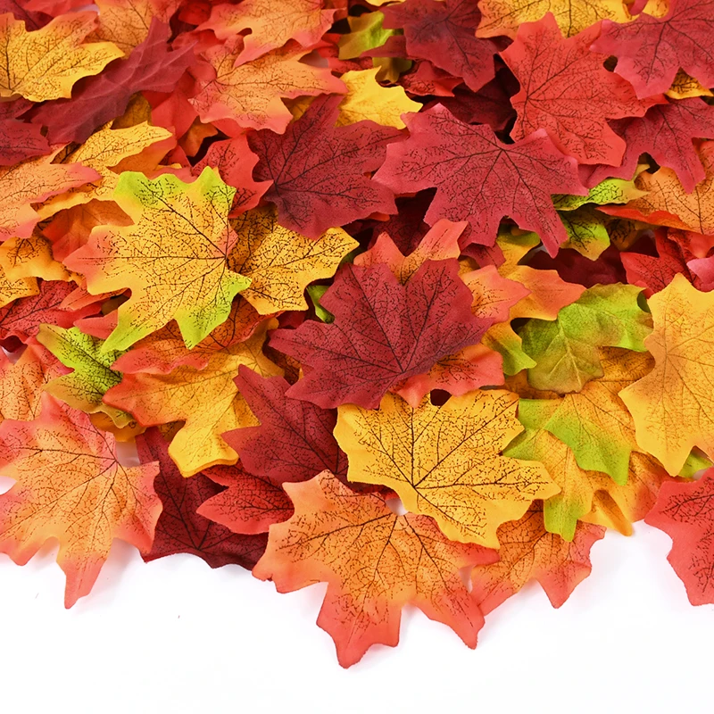 

100/200Pcs Artificial Maple Leaves Autumn Fall Leaf For Thanksgiving Halloween Christmas Home Table Decoration DIY Wedding Party