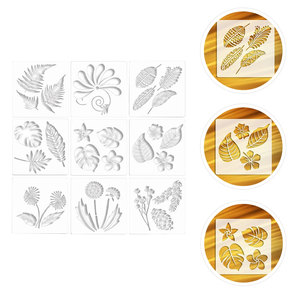 

1 Set 9Pcs Summer Plant Series Painting Stencils Hollow Leaf Drawing Stencils (Transparent) Crafts Stencils