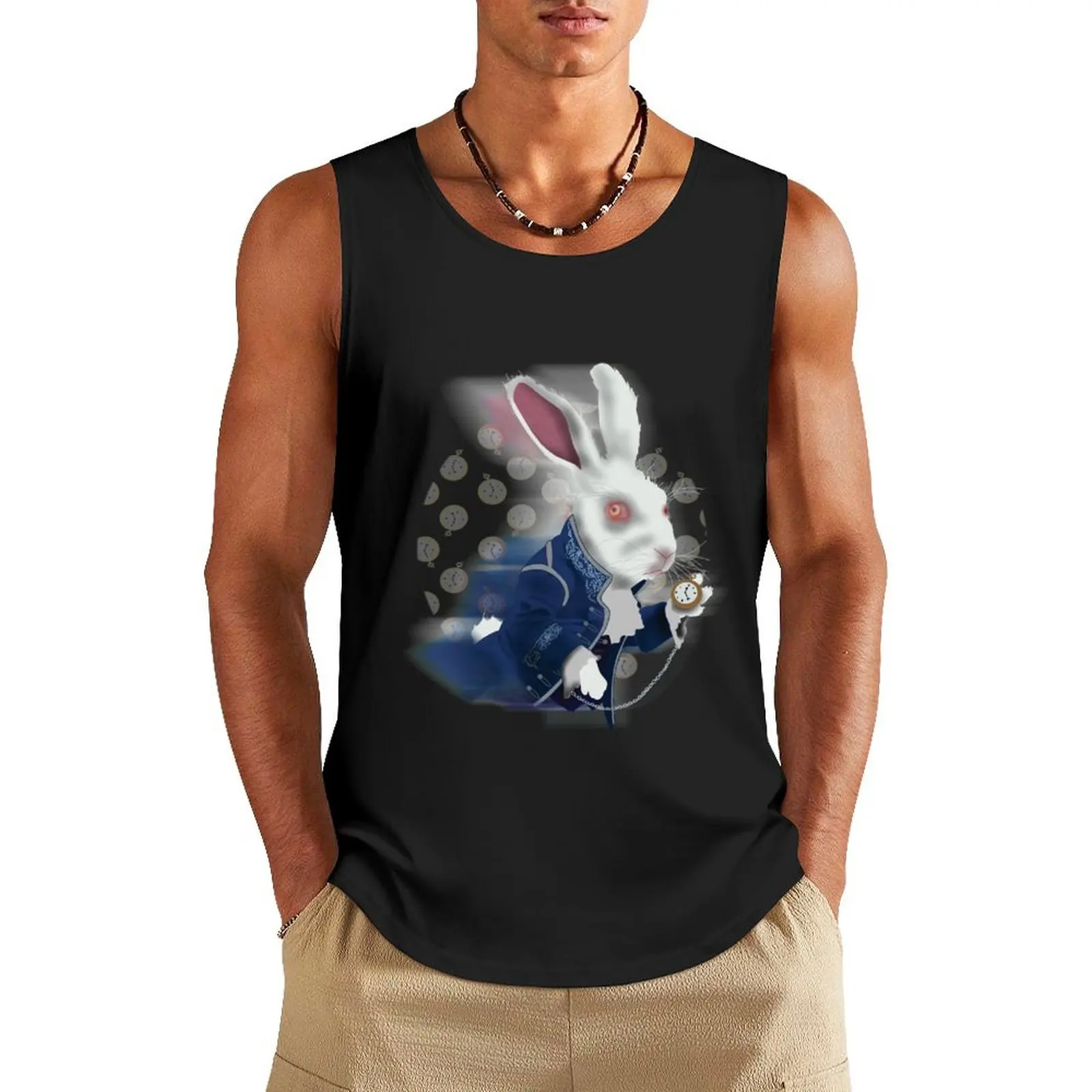 

White Rabbit running late! Tank Top Sleeveless men Men's cotton t-shirt