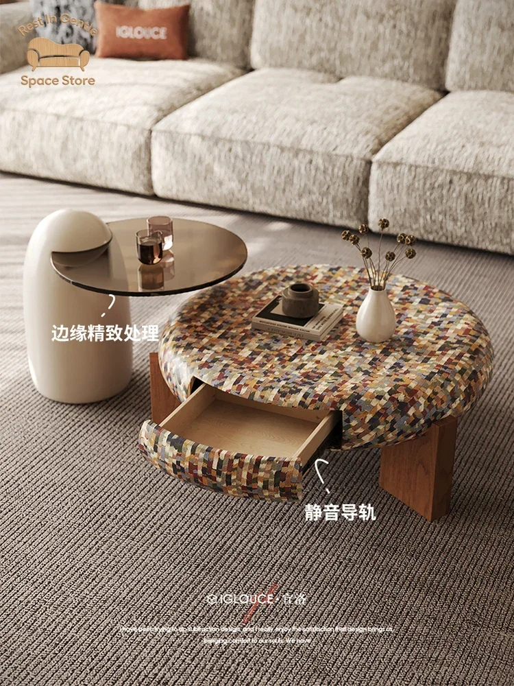 Yiluo coffee table medium and ancient style advanced sense round tea table combination small coffee table