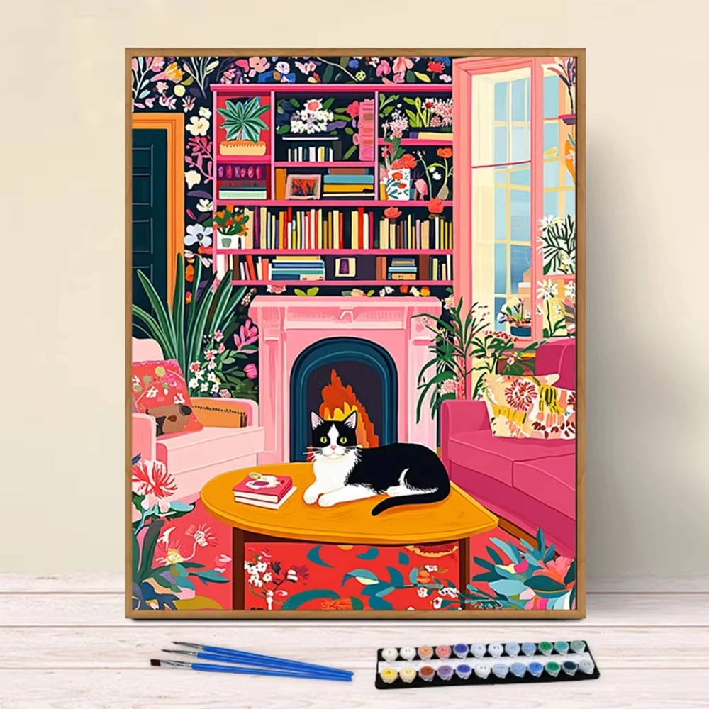 Painting By Numbers 40x50cm Kits Warm Fire and Flower Room Picture By Numbers for Home Decors Handpainted Diy Gift Frameless
