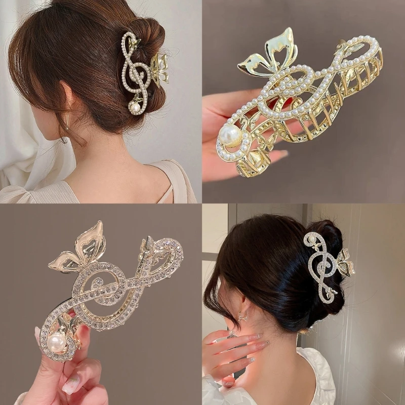 Temperament Hair Clips for Girls Pearl/ Rhinestone Music Note Shape Hair Pins Non-slip Hair Barrettes for Students