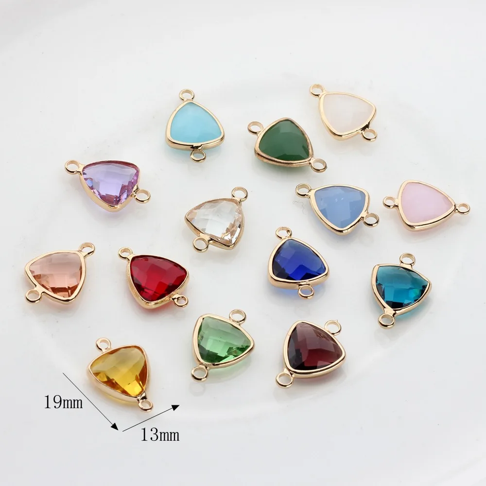 Crystal Glass Charms Copper Double Hole Connectors Glass Birthstone Charms Pendant 12pcs/lot 12*19mm For DIY Jewelry Accessories