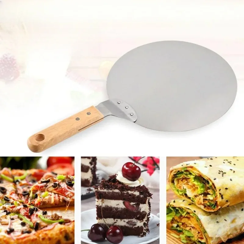 

10 inch stainless steel wooden handle pizza shovel Round heat-resistant wooden handle large round shovel Baking pastry tools