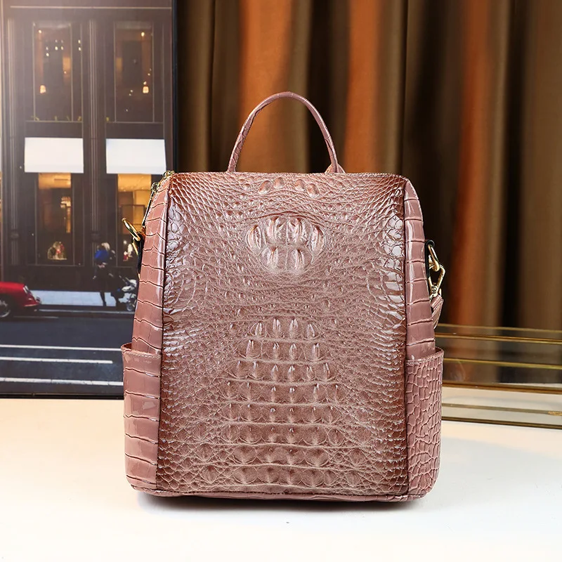 Crocodile Pattern Leather Women Backpack 2024 New Casual Fashion Women's Schoolbag Large Capacity Leisure Travel Bags