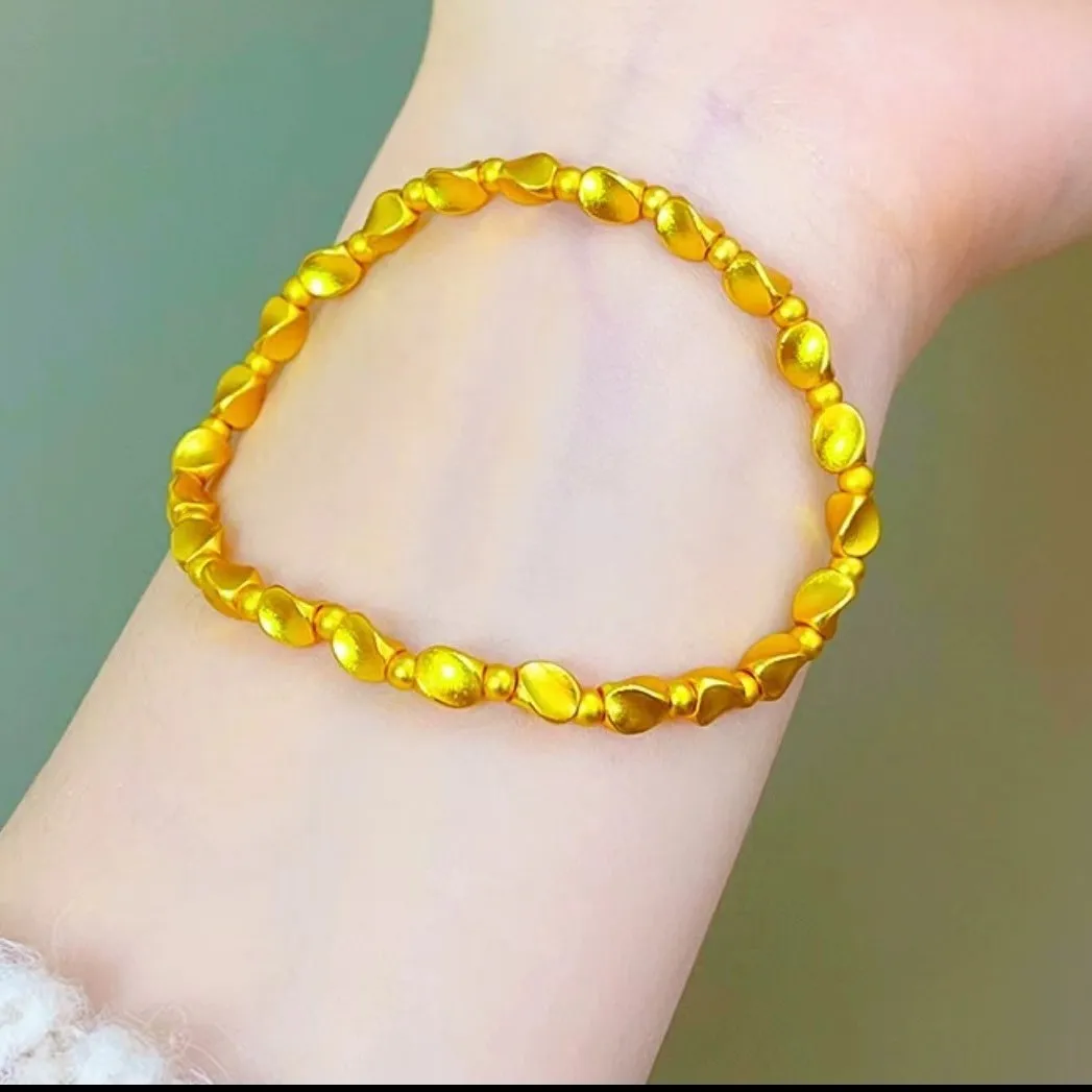 Luxury 24K 9999 Pure Gold real gold Women's All-match Twisted Beads Transfer Beads Bracelet