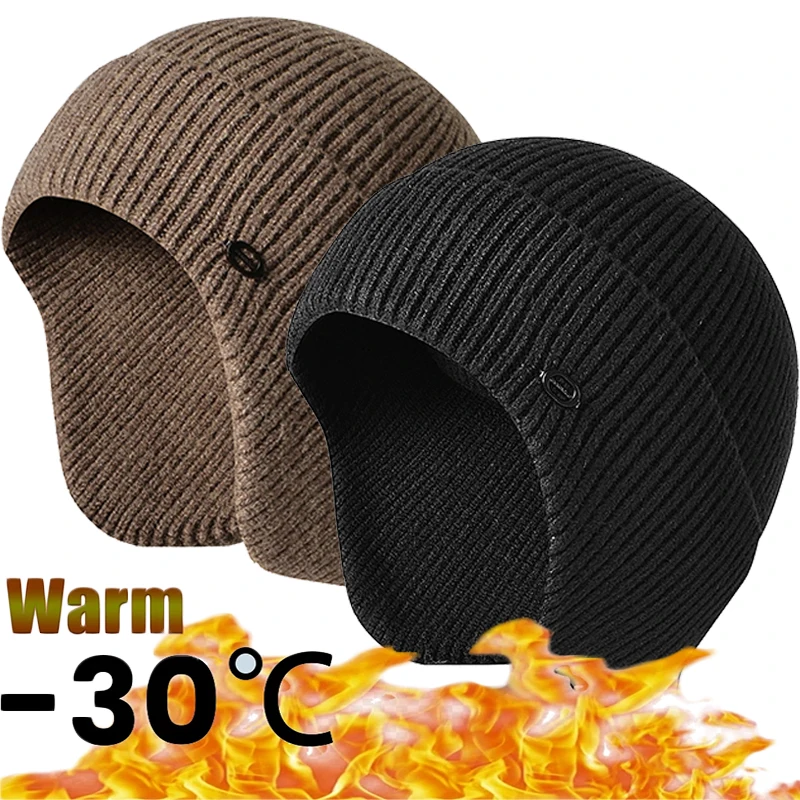 Men Knitted Hat Winter Earflap Hat Outdoor Cycling Ear Protection Warmth Peaked Cap Casual Fashion Sunhat Bomber Hats Ski Cap