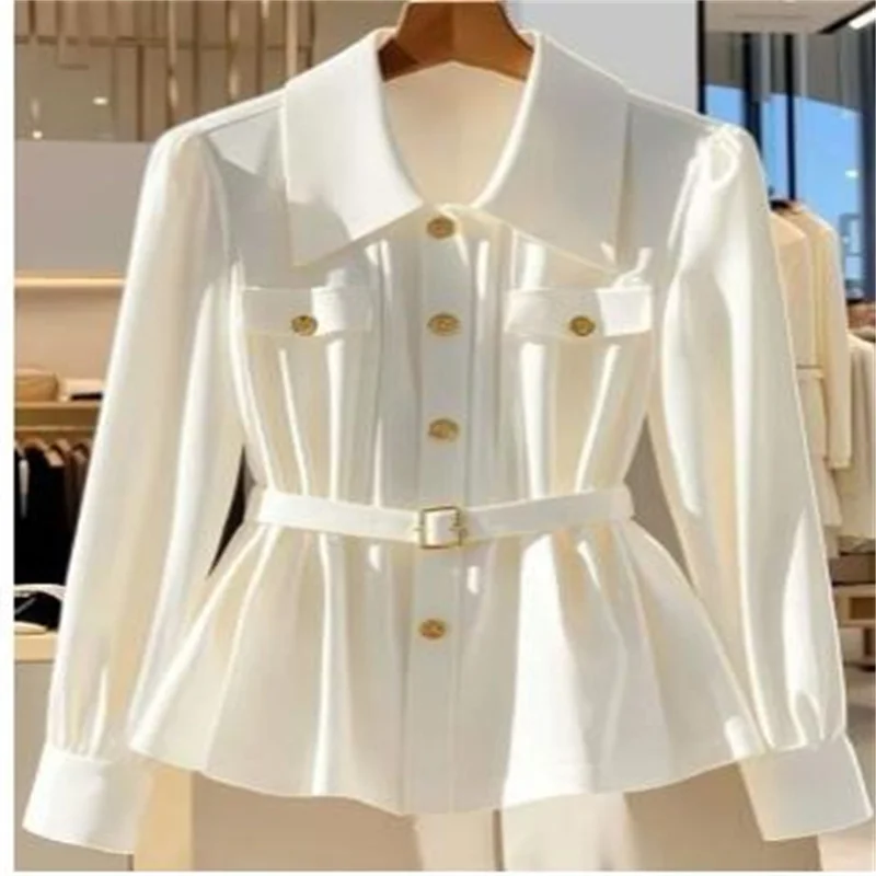 2025 Spring/Summer Women's New Solid Color Single breasted Long Sleeve High end Unique Top