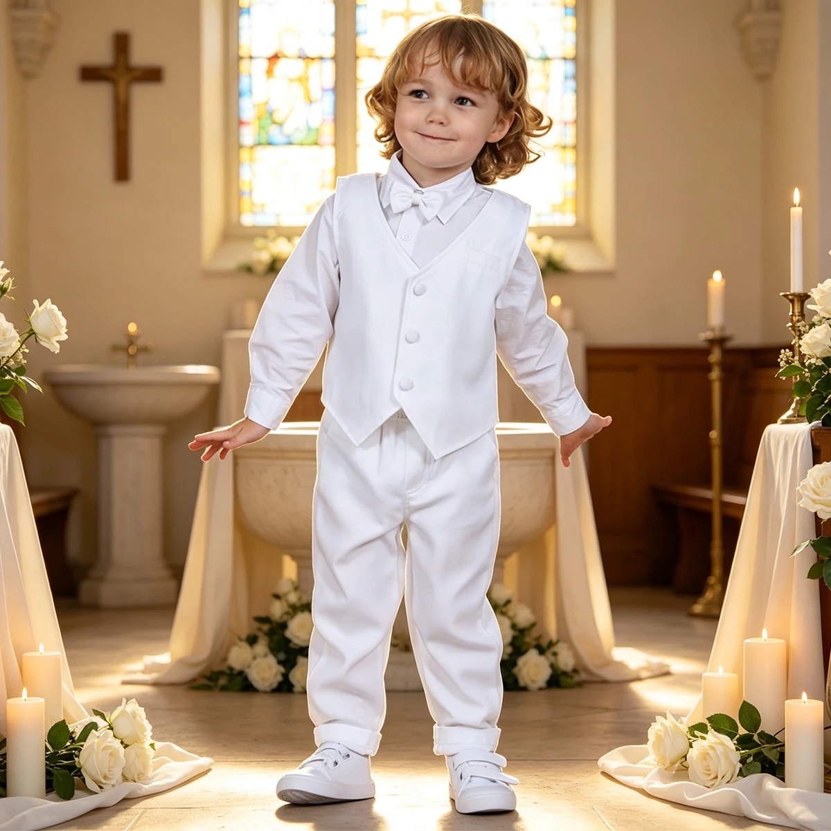 Christening Outfit for a Boy Baptism Formal Suit Toddler Gentleman Party Clothing Set Infant Wedding Birthday Gift Clothes 4PCS