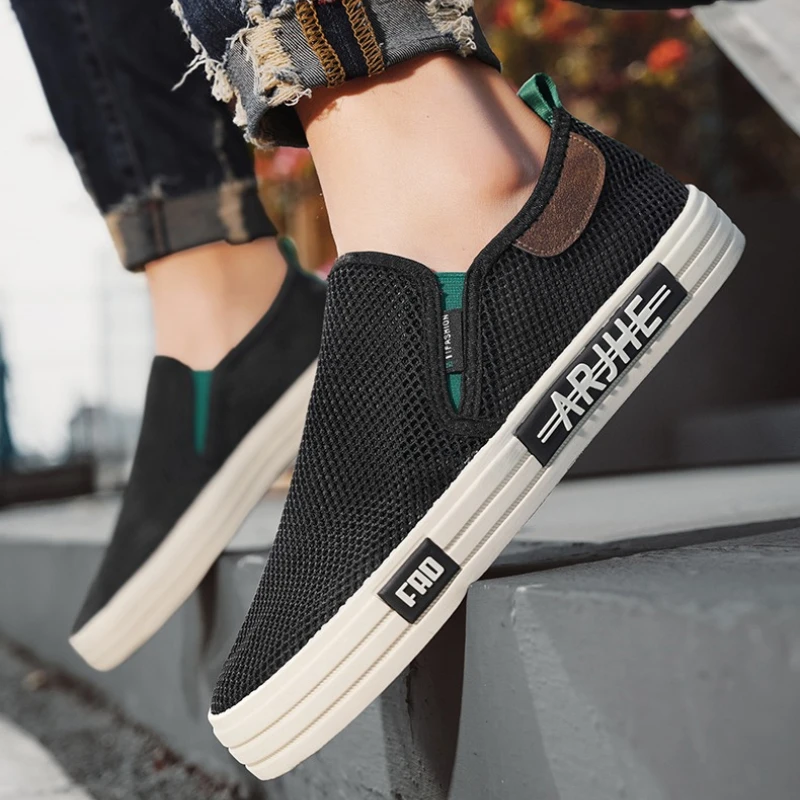 

Мужская дышащая сетчатая обувь большого размера, новая модная универсальная водонепроницаемая походная обувь с круглым носком и плоской подошвой