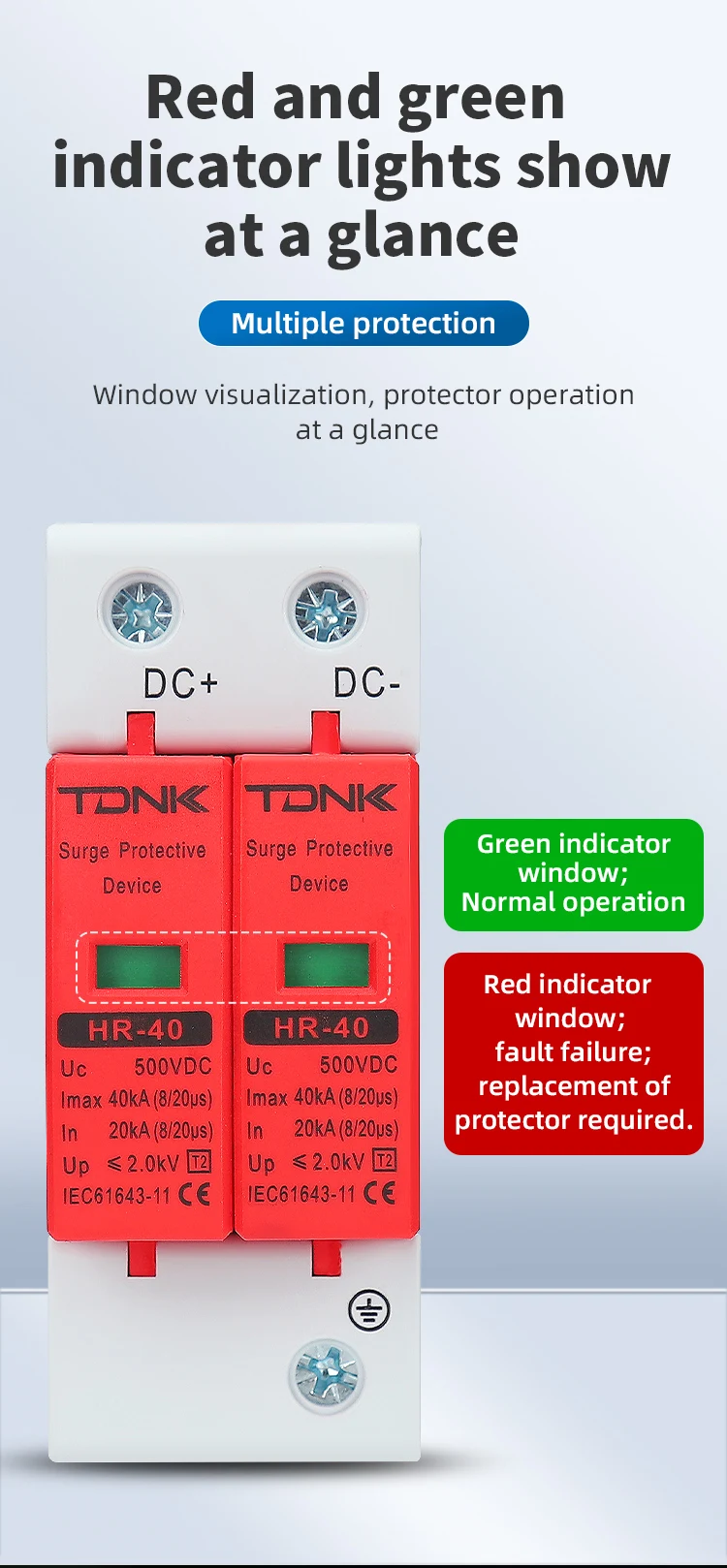 Überspannungsschutzgerät der TDNK DC2P-Serie 500 V 600 V 800 V 1000 V für den Blitzschutz des Photovoltaik-Solarsystems – Detail 5