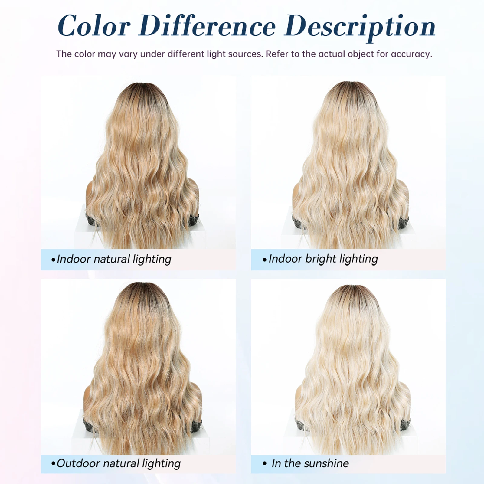 LOUIS FERRE Ombre Blonde Long Wavy Wig with Bangs Synthetic Hair Wig for Women Cosplay Daily Party Heat Resistant Dark Roots