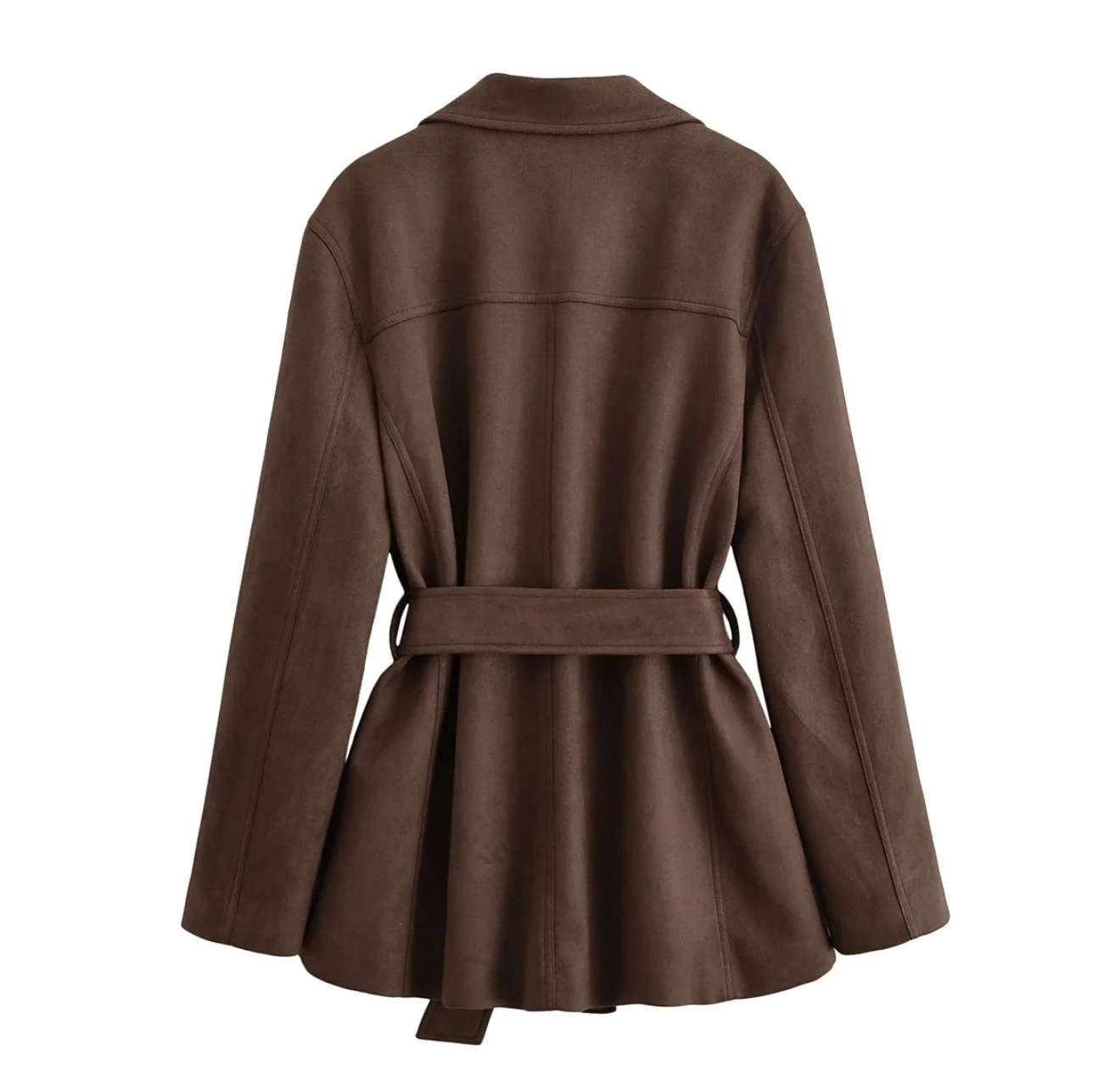 Lose Windjacke aus Wildlederimitat für Damen, einfarbig, mit Gürtel, langärmeliger Trenchcoat