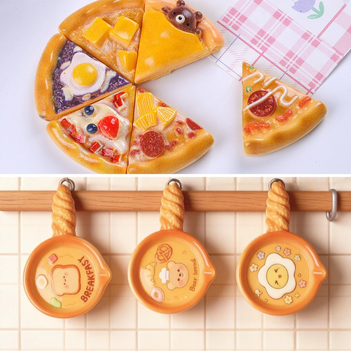 100pcs Cute Simulation Pizza Pan Flatback Resin Cabochon DIY for Hairpin Keychain Earring Scrapbook Dollhouse Accessories